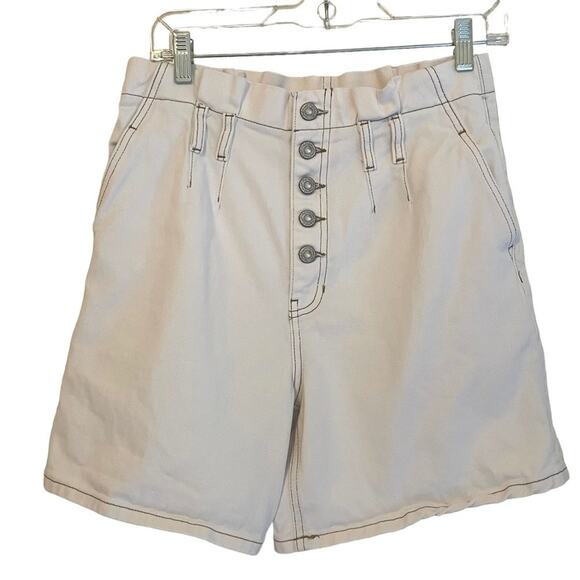 Free People Cream Paper Bag Waist Button Fly Shorts Size 0 - Picture 1 of 6